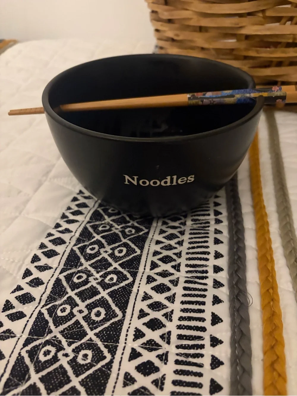 Black Noodles Ceramic Bowl with Chopsticks - Unbranded